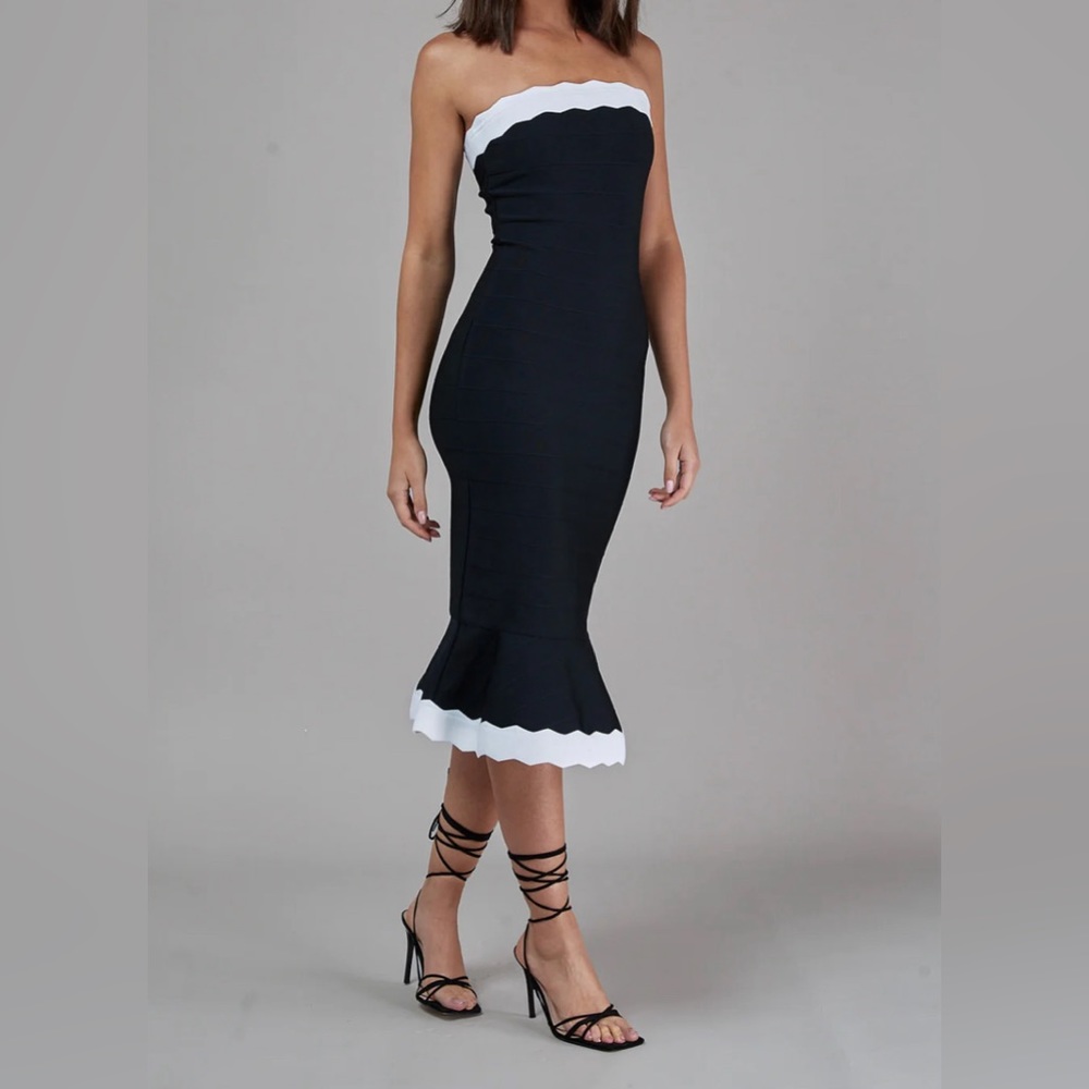 Black and white strapless dress